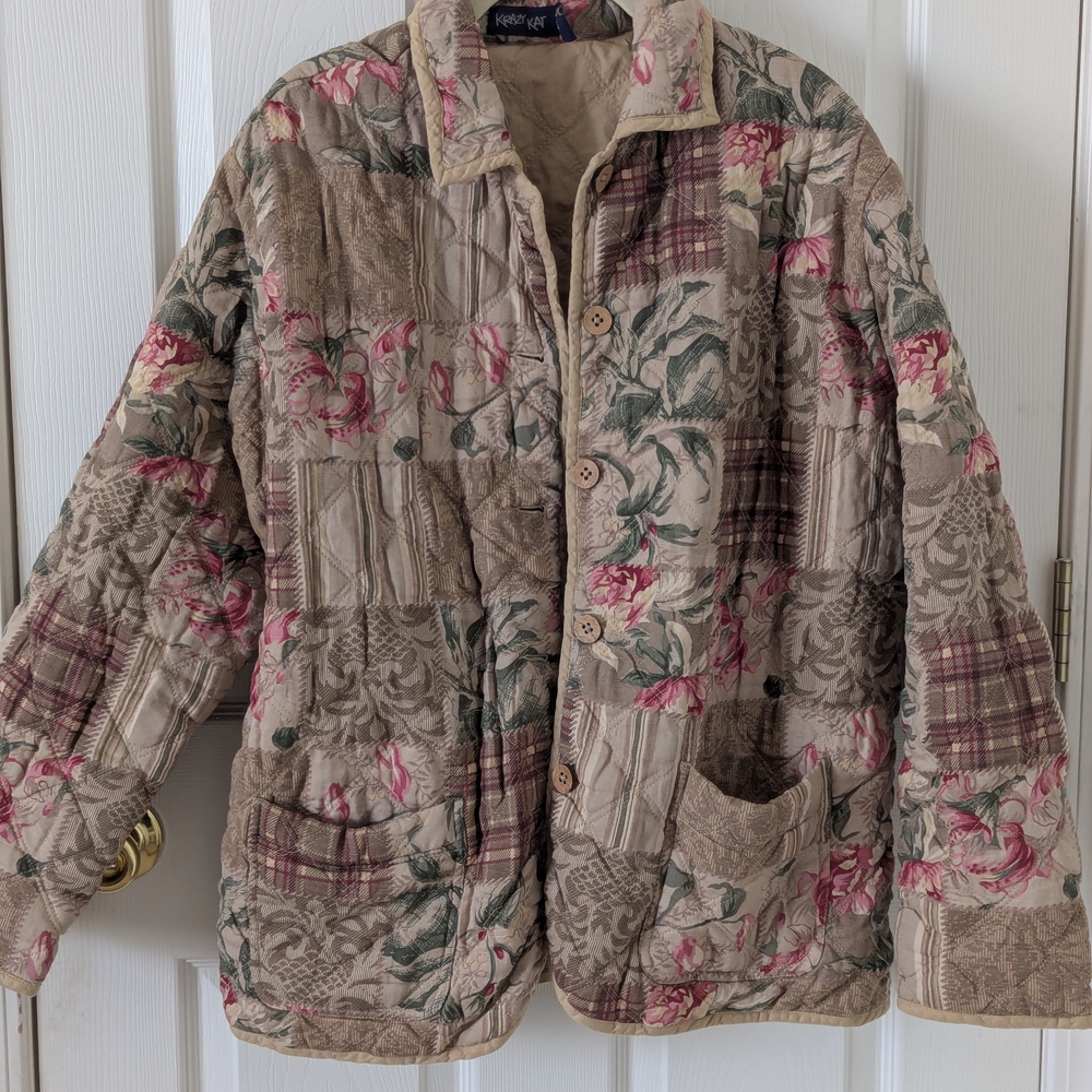 Krazy Kat Beige Floral Quilted Jacket